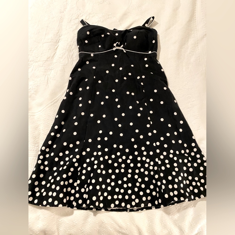 Dress | Madison Leigh | black and white polka dots | adjustable straps | 14